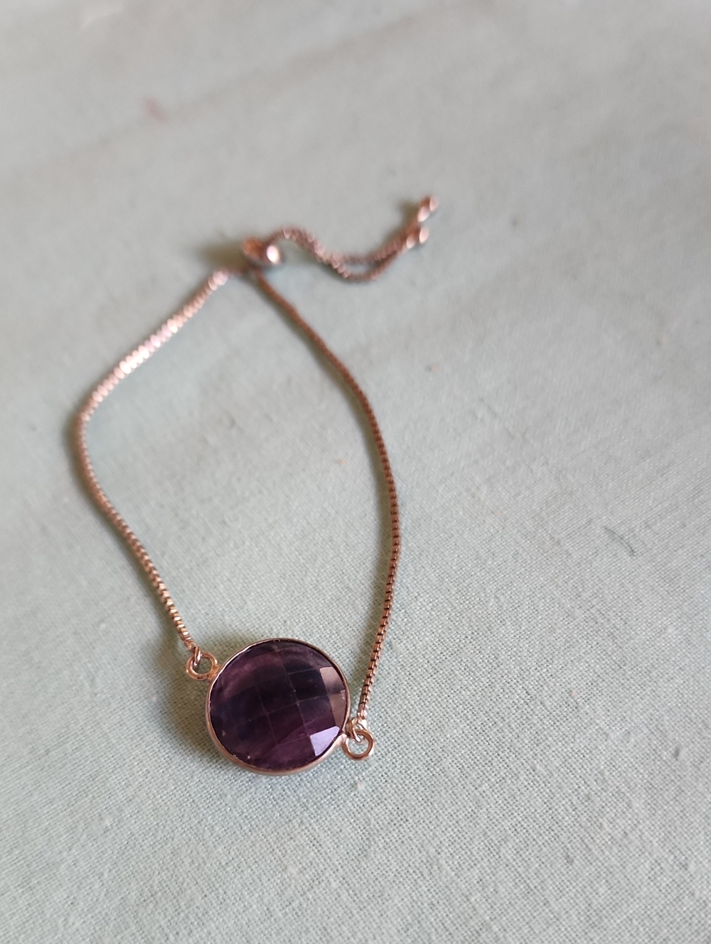Silver Bracelet with Purple Amethyst  Gemstone & Adjustable Slide